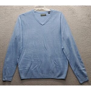 John Bartlett Sweater Mens Large Blue Classic Fit Raglan Sleeve‎ V-Neck Pullover